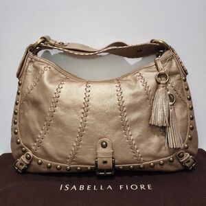 Isabella Fiore Whisplash Audra Studded Gold Leather Hobo Bag